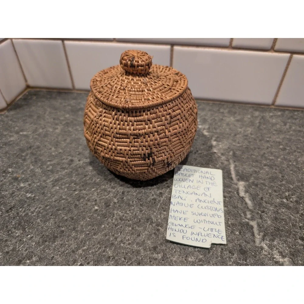 Handwoven Rattan Lidded Trinket Box Bali Village Craft